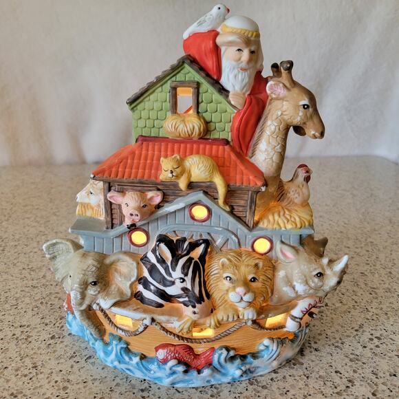 VTG Noah's Ark Handpainted Ceramic Nightlight Light Up Display Animal Figurine - Picture 16 of 16